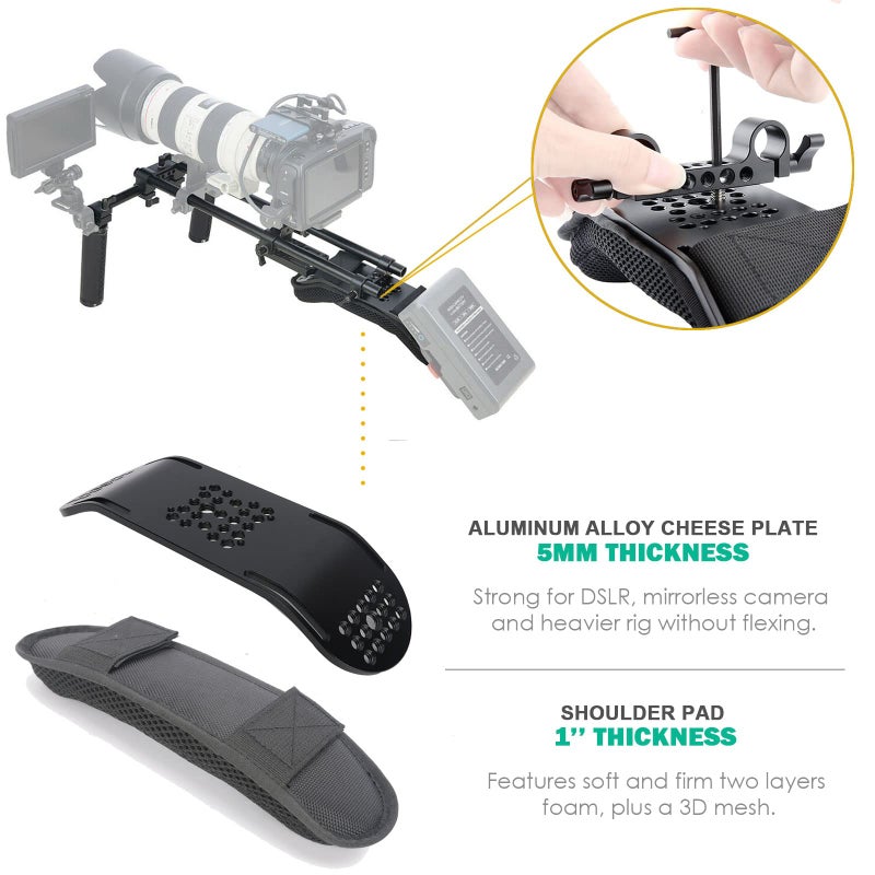 NICEYRIG 15mm Shoulder Pad Rig Support System with Riser Base Plate Mount, 15mm Rod and Rod Rail Handle Kit Universal for DSLR Camera, Mirrorless Camera - 173 - Image 3